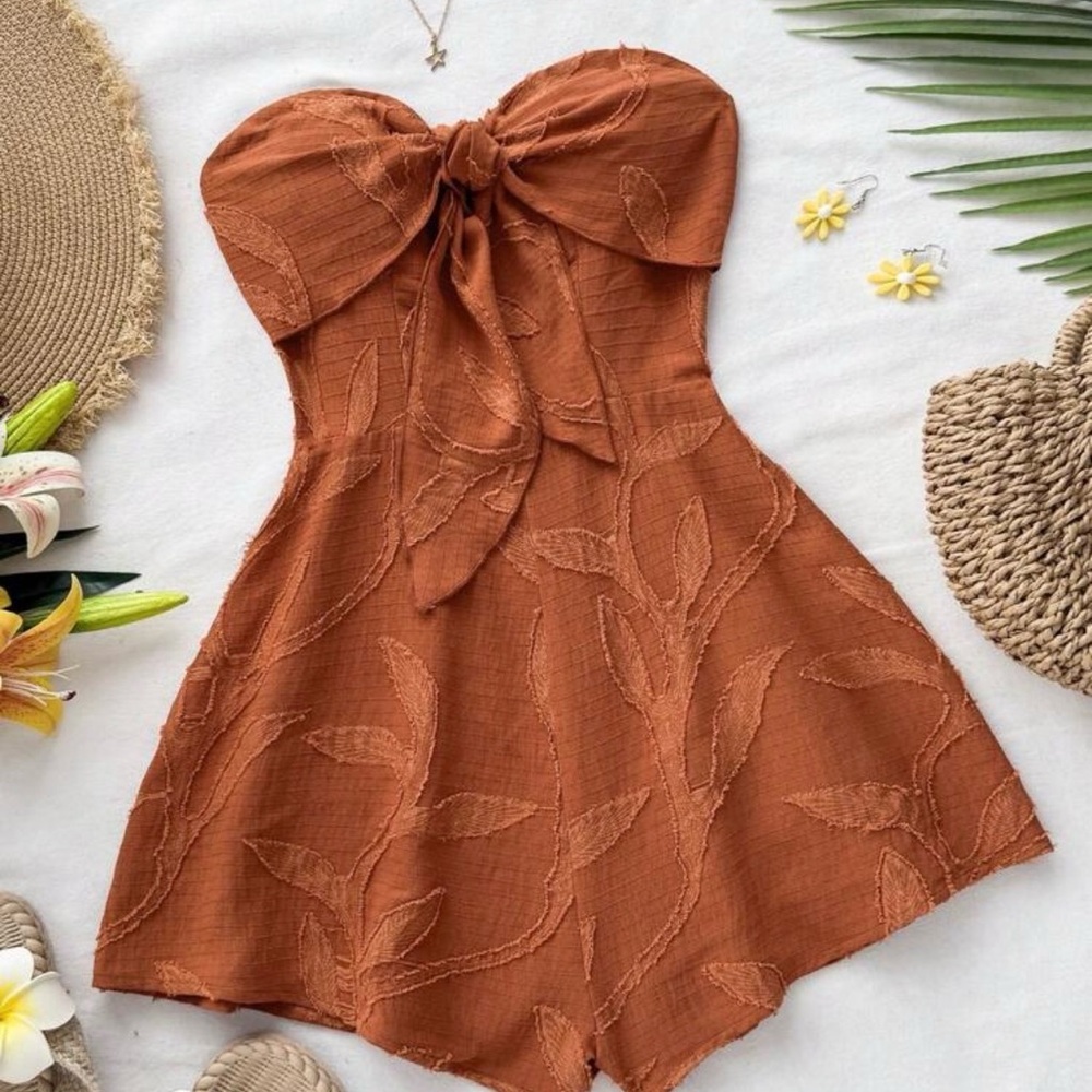 Rust Orange Strapless Romper